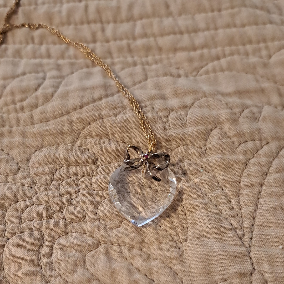 Gold And Crystal Heart Pendant With Ruby Necklace 45$